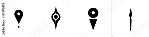Vector illustration of navigation icons with black and white design for maps and location services