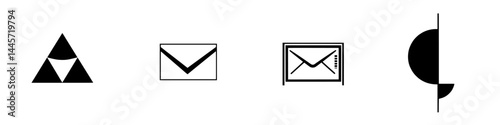 Vector illustration showing black and white icons of various shapes and envelopes for communication and design purposes