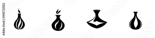 Vector illustration of black and white icons representing various flask designs, suitable for educational and informational use