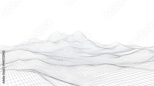 Abstract Wireframe Landscape Grid Lines White Background