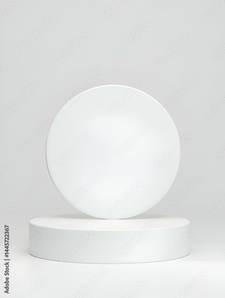 Minimalistic white circular object with glossy finish on Empty round podium Minimalistic white circular object with glossy finish on Empty round podium