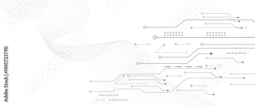 Abstract grey circuit line technology pattern on white background, futuristic vector illustration of digital circuitry design for tech backgrounds	