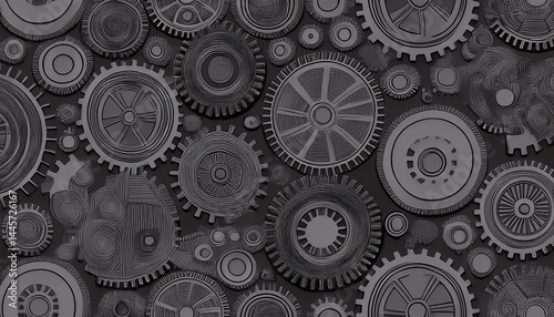Wallpaper Mural seamless gears pattern dark gray black tech background industrial mechanics texture flat design drawing web page fill backdrop technology black wrapping paper design Torontodigital.ca