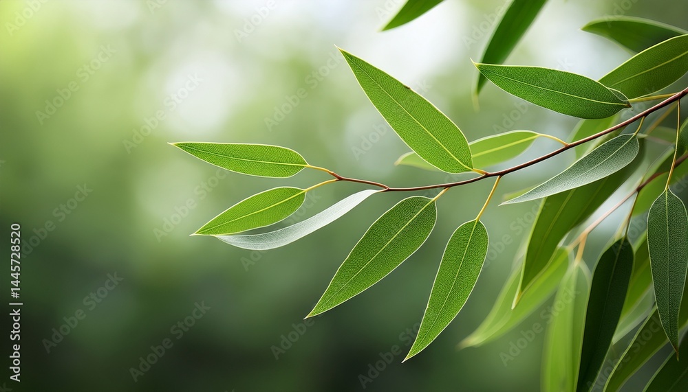 Obraz premium fresh eucalyptus leaves on tree twig a green foliage commonly known as gums or eucalypts plant