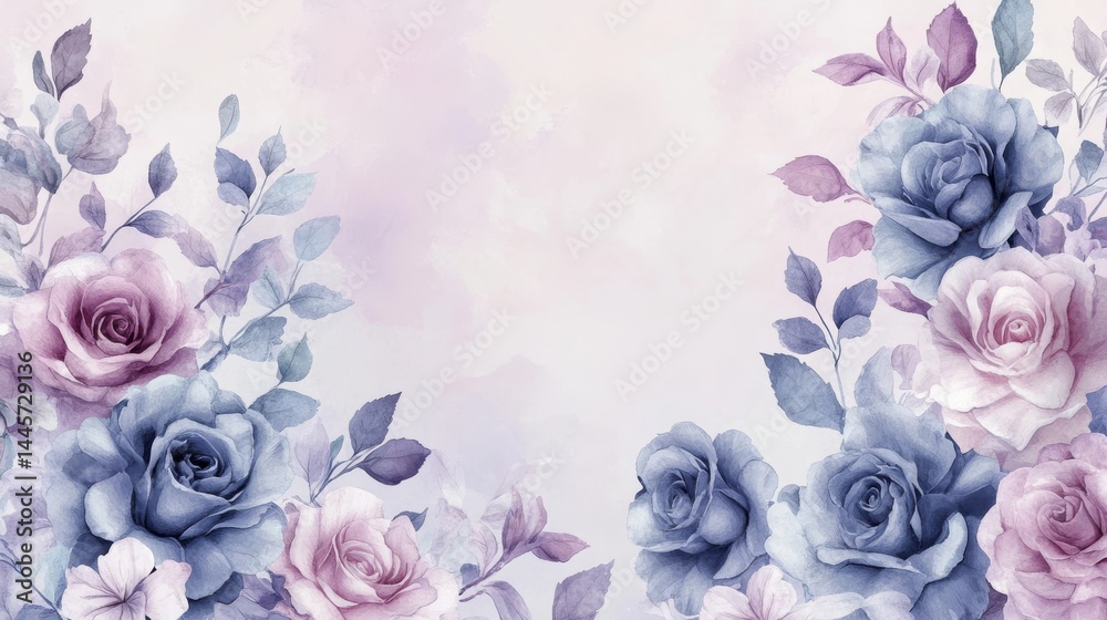 Fototapeta premium watercolor drawing of roses on light backdrop. painting flowers background. illustration floral nature. flower wallpaper for greeting cards, weddings or birthdays. Copy space. space for text