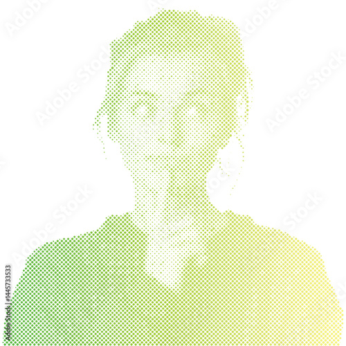 A woman is thinking or imagining an attractive target or discount offer in retro modern halftone
