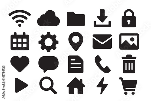 Modern Interface Icons: A collection of clean, vector-style icons for website design, highlighting seamless usability and modern appeal. 