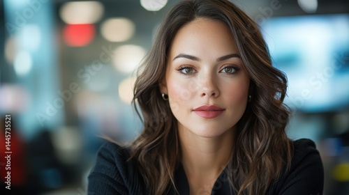 Wallpaper Mural A close-up portrait of a stunning woman with dark hair, exuding confidence and elegance, against a subtle background that enhances her captivating features and expression. Torontodigital.ca
