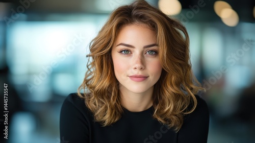 Wallpaper Mural A vibrant portrait of a radiant young woman with curly auburn hair, looking directly at the camera with soft natural light accentuating her features and personality. Torontodigital.ca