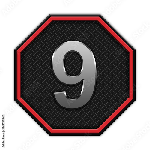 Icon with letters and symbols in 3D octagon style with modern dark design