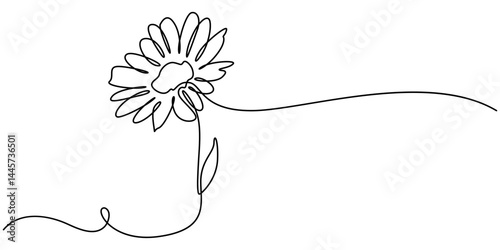 Daisy flower in continuous line art drawing style. Chamomile One line drawing art. Minimalist black linear sketch. Vector illustration, Daisy Continuous Line Icon, Daisy continuous line drawing.