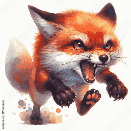 Crimson Fury Flow fox angry isolated watercolor vector illustration svg 