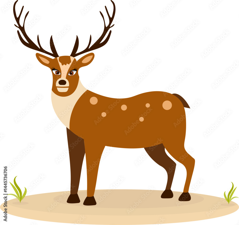 Fototapeta premium Cute zoo. Vector animals. A serious deer with antlers. Vector collection of animals. Isolated