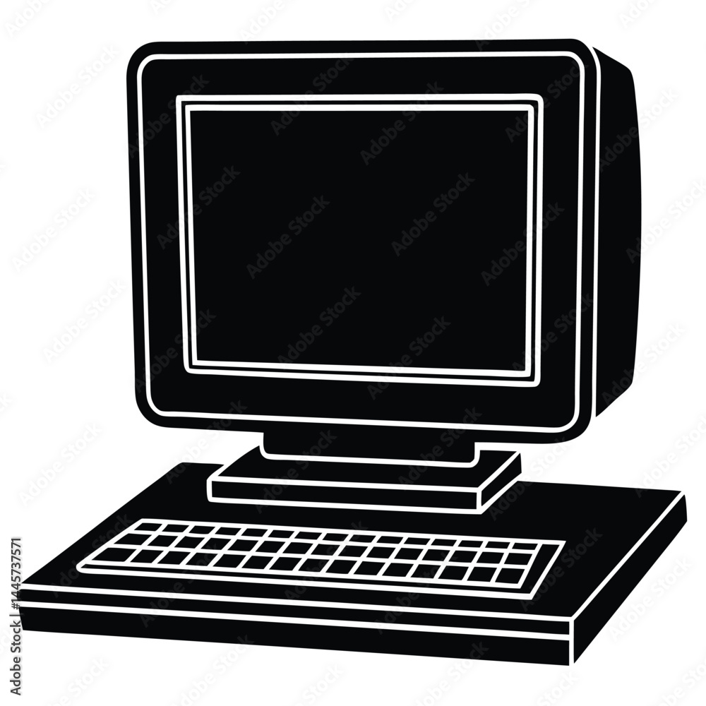 Fototapeta premium Isolated Black Vector writer using elements desktop computer With White Background