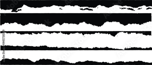Torn Paper Edge Brush Stroke Clipart Grunge Ripped Border Vector Set.
