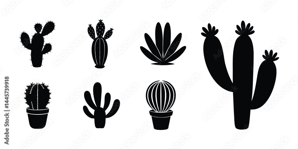 Fototapeta premium cactus silhouettes, cactus flowers vector.