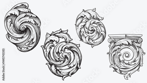 Obraz na plátně Volute spiral in engraving style
