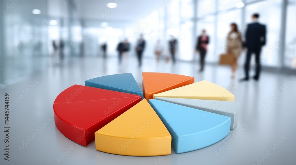 Fototapeta premium Visualizing success, people walking near a pie chart representing data and progress