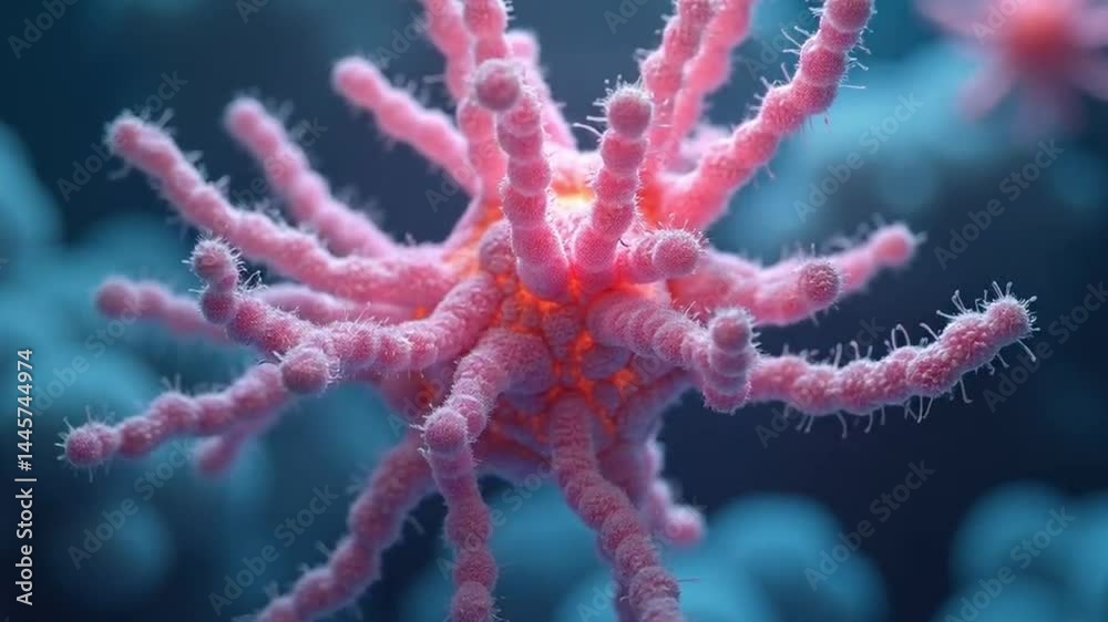 Enlarged Microscopic View of Cellular Organism with Tentacles, Visual Display Enlarged Microscopic View of Cellular Organism with Tentacles, Visual Display