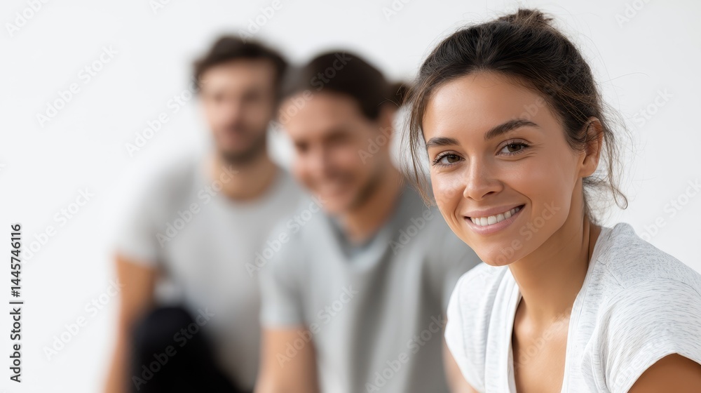Fototapeta premium Radiant smile, woman's joyful expression connects with an observing man in candid moment
