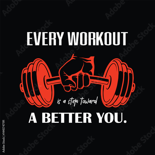 Every Workout a Better You – Red Dumbbell Motivational Fitness Quote Design