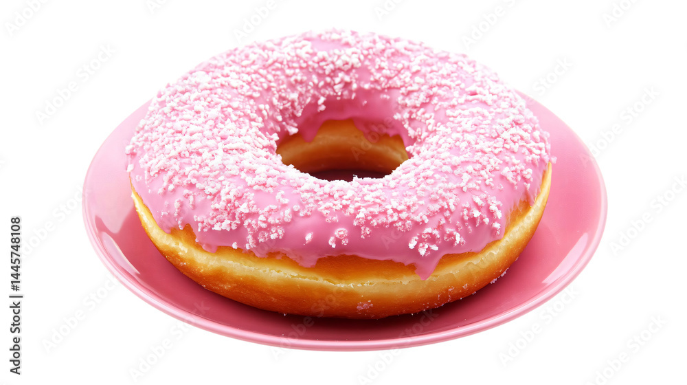 Delicious Donut on Plate Isolated on Transparent Background Top View Flat Lay Delicious Donut on Plate Isolated on Transparent Background Top View Flat Lay