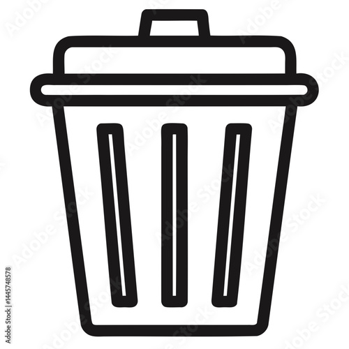 A black outline silhouette of a trash bin or garbage flat vector style Clean bold lines isolated on a transparent background