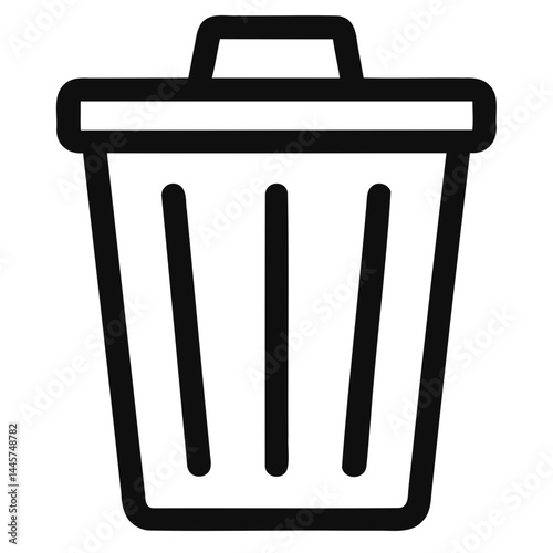 A black outline silhouette of a trash bin or garbage flat vector style Clean bold lines isolated on a transparent background