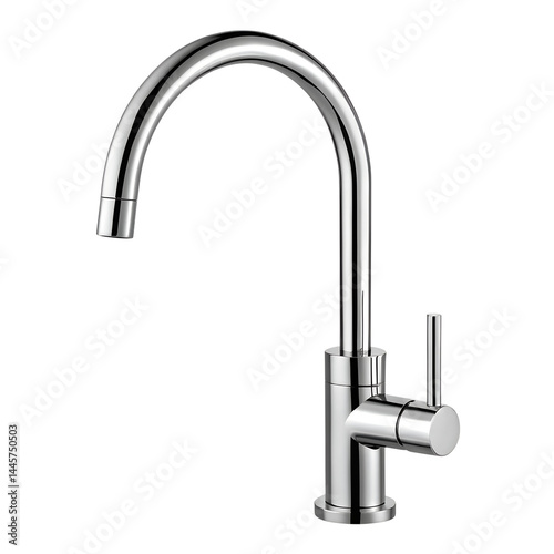 Modern chrome kitchen faucet with pull-out spray isolated on transparent background