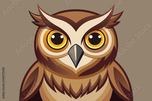 A striking illustration features a wise owl with prominent, expressive eyes and detailed feather textures, set against a plain backdrop emphasizing its features.