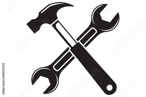 Crossed hammer and wrench graphic for repair and maintenance
