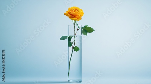 Stunning Vibrant Yellow Rose in Tall Slender Transparent Vase