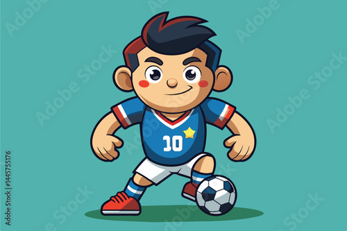 A young athlete dribbles a soccer ball with skill and excitement, dressed in a blue jersey with the number 10, expressing energy and passion for the sport.