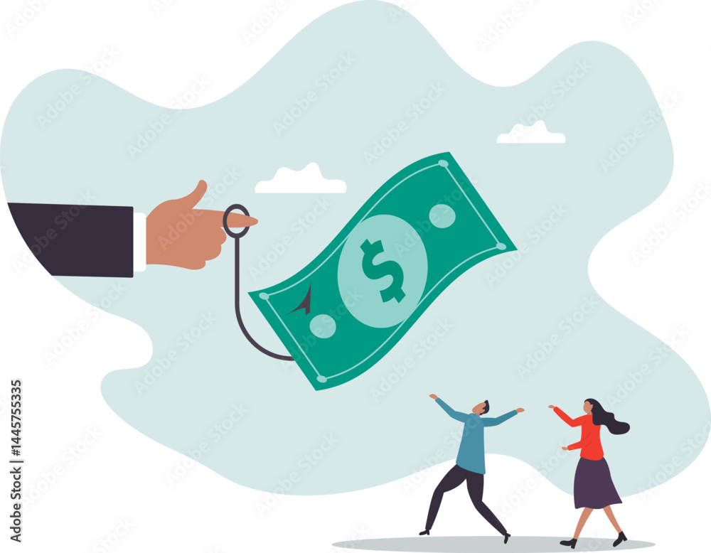 Fototapeta premium Fraud money, scam investment or ponzi scheme, financial crime, cheating or bait for illegal investing.business concept.character for design.