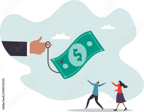 Fraud money, scam investment or ponzi scheme, financial crime, cheating or bait for illegal investing.business concept.character for design.