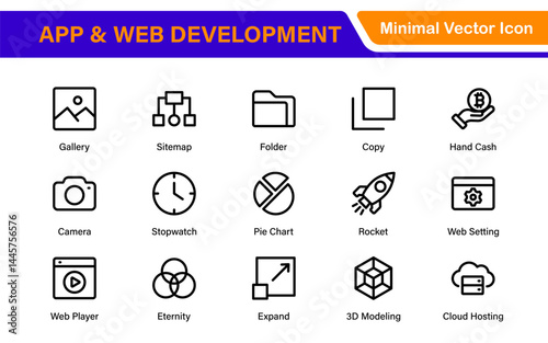 Professional App Web Development Icons – Modern Outline Vector Set for UI, UX, Programming, Websites, Coding, Digital Products, and Software
