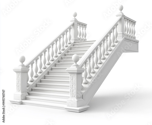Isolated white stairs on white background, vector illustration. 3D rendering of an icon staircase or ladder with a platform for an award ceremony and success concept.