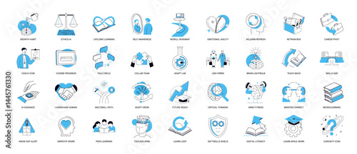 showcases scenes human skills reskilling lifelong learning adaptation age ai, guidance Skills path gap AI Handshake human Multiskill
