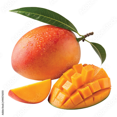 mango with leaf on white background 