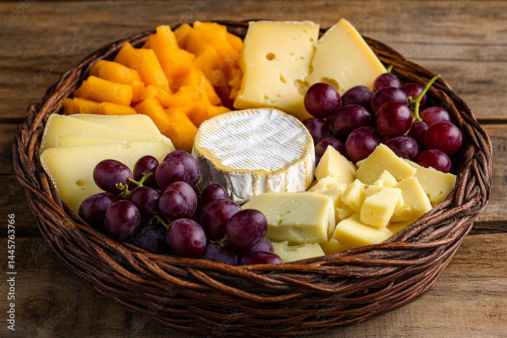 Assorted cheese platter with fruits and flavors Generative AI