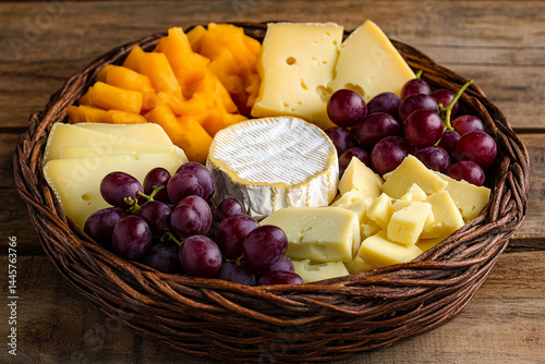 Obraz na płótnie Assorted cheese platter with fruits and flavors Generative AI w salonie