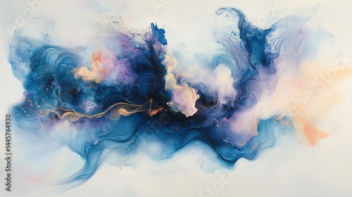 Abstract Fluid Art with Swirling Indigo Purple Gold: Ethereal Dreamscape Painting Featuring Dynamic Brushstrokes for Home Decor, Digital Wall Art, Creative Posters