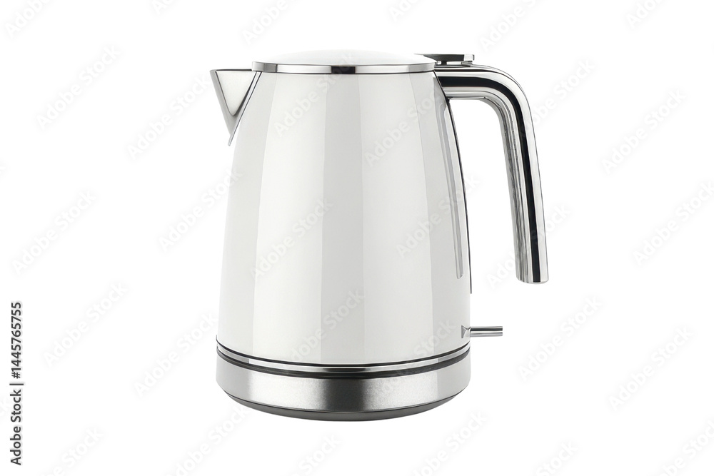 Electric kettle white stainless steel modern design with handle and spout isolated on transparency background for kitchen appliance and home use Electric kettle white stainless steel modern design with handle and spout isolated on transparency background for kitchen appliance and home use