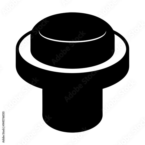 Isometric view of a black cylindrical object with white outline around center