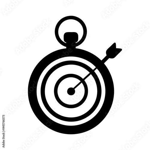 Modern icon of an arrow hitting a target with a stopwatch style holder
