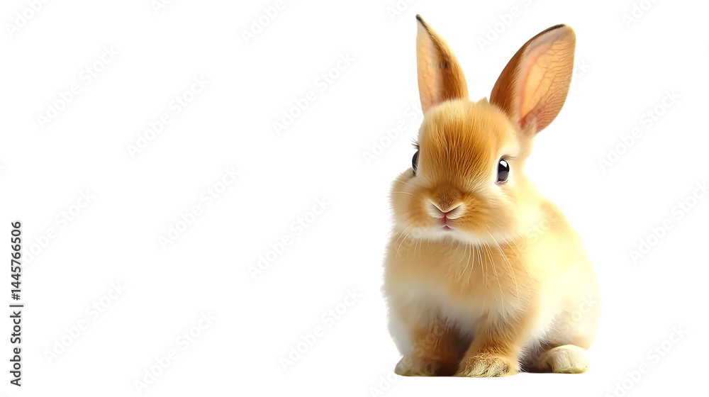 Fototapeta premium Cute Rabbit Sitting Isolated on White Background - Adorable Bunny Stock Photo