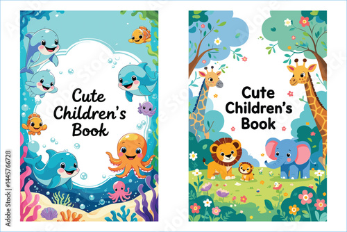 Cute Cartoon Animals Illustrations Set For Childrens Books And Cover Designs