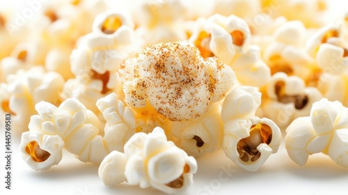 Obraz na płótnie A close-up shot of popcorn kernels partially covered with seasoning, hinting at the flavor possibilities before popping. w salonie