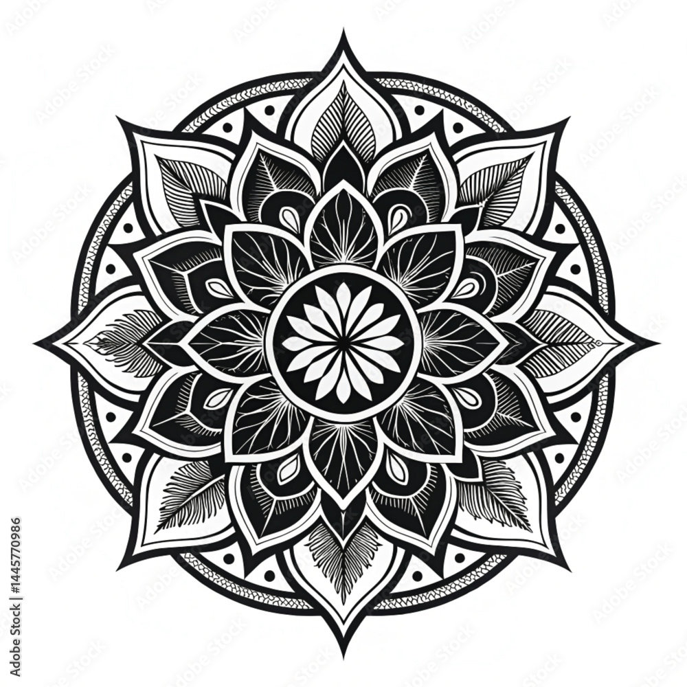 Black Mandala Silhouette Design on White Background – Intricate Geometric Floral Pattern for Tattoo, Decoration, and Spiritual Art Black Mandala Silhouette Design on White Background – Intricate Geometric Floral Pattern for Tattoo, Decoration, and Spiritual Art