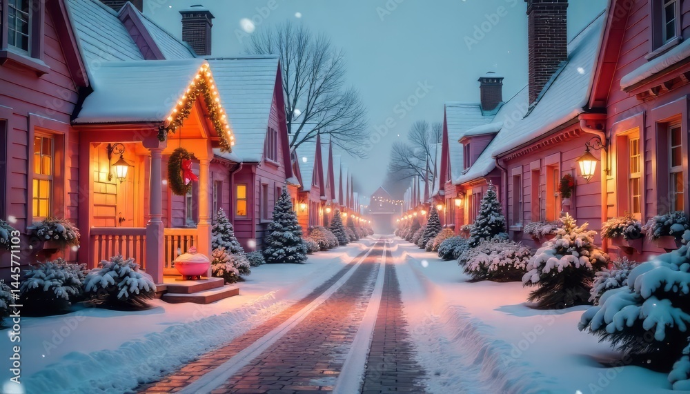 Obraz premium Winter Village with Snow Covered Houses